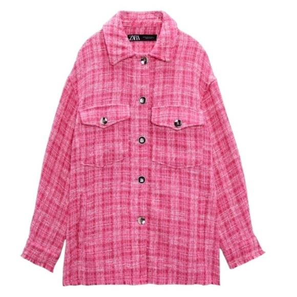 ZARA | Women’s Pink Check Woven Overshirt Oversized Size Smalll - Picture 1 of 7